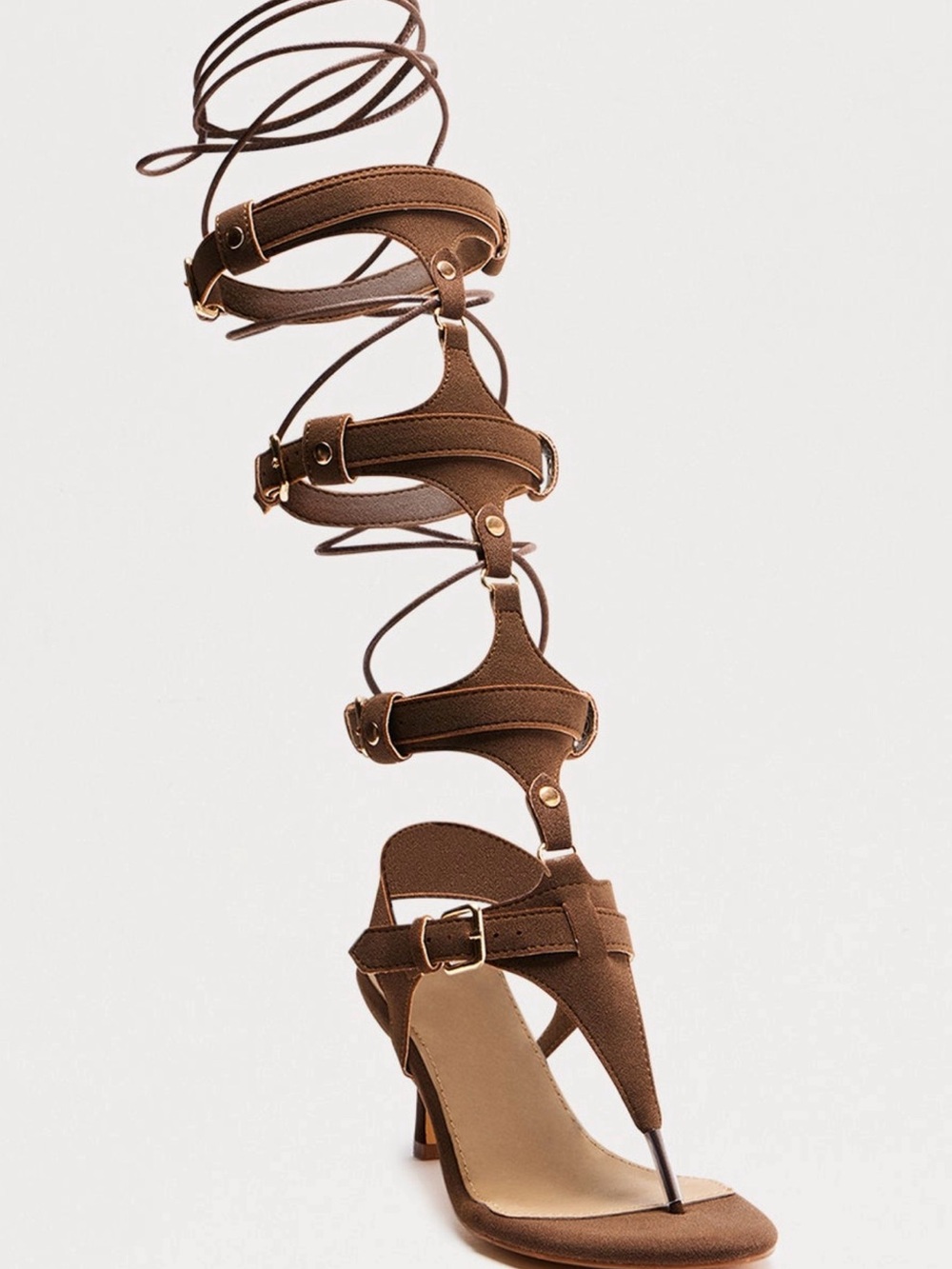 Fashion Nova Dark Brown Lace-Up Gladiator Sandals